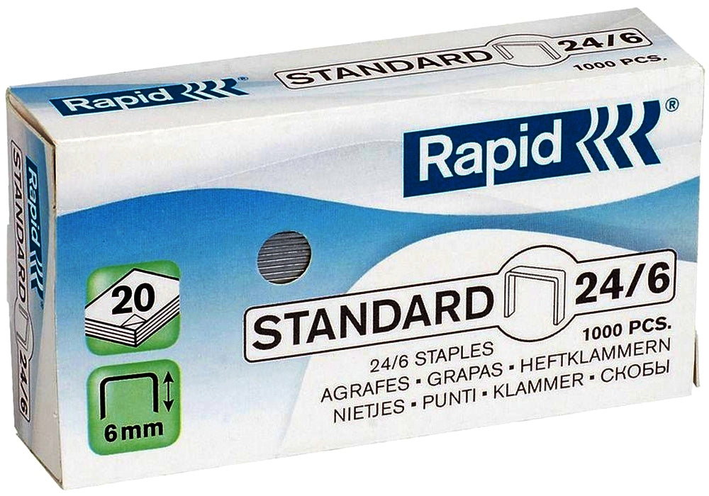 CONFEZIONE 1000 PUNTI METALLICI UNIVERSALI RAPID PASSO 24/6 STANDARD