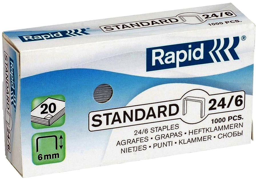 CONFEZIONE 1000 PUNTI METALLICI UNIVERSALI RAPID PASSO 24/6 STANDARD