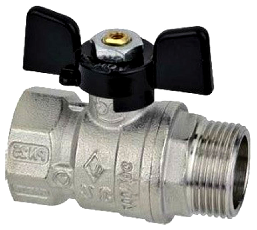 VALVOLA A SFERA A PASSAGGIO STANDARD MASCHIO-FEMMINA 1/2" DN 15 CON FARFALLA NERA IN ALLUMINIO