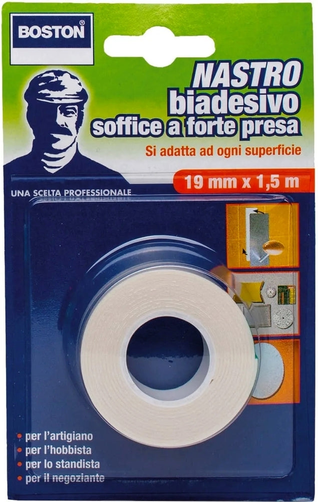 NASTRO BIADESIVO SOFFICE A FORTE PRESA "BOSTON" 19 mm × 1,5 mt.