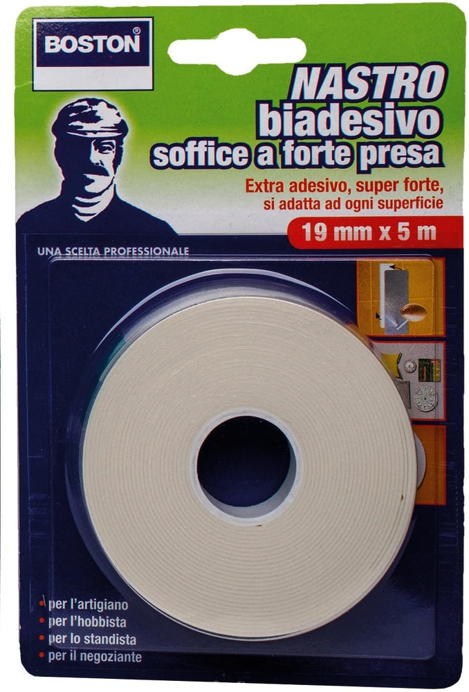 NASTRO BIADESIVO SOFFICE A FORTE PRESA BIANCO 19 mm × 5 METRI