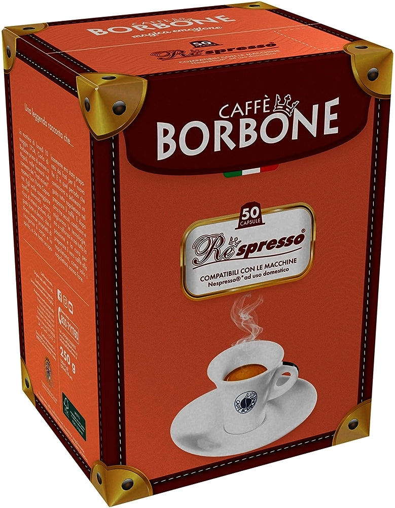 BOX 50 CAPSULE CAFFE' BORBONE RESPRESSO MISCELA ROSSA COMPATIBILI NESPRESSO