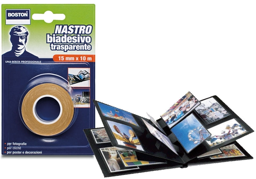 NASTRO BIADESIVO TRASPARENTE "BOSTON" 15 mm x 10 mt. IN BLISTER