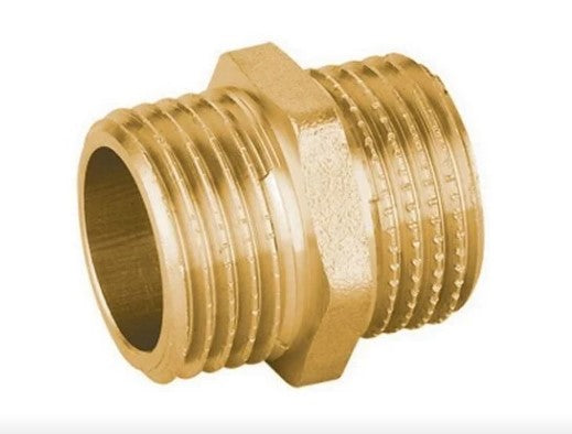 NIPPLES DOPPIO FILETTO IN OTTONE NUDO ECO  3/8" x 1/2"