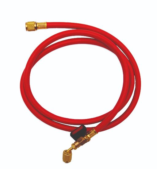 TUBO FLESSIBILE GAS ROSSO 45° ATTACCO 1/4 SAE 1500 MM CON RUBINETTO PER GAS TR422B (R22) – R404A – R407C – R134A – R410A – R32