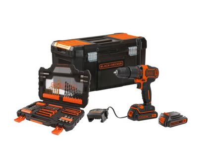 TRAPANO A PERCUSSIONE A BATTERIA BLACK+DECKER BDCHD18S2KA-QW 18V + SET TRAPANO E PUNTE DA 104 PEZZI