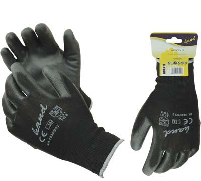 GUANTO POLIURETANO NERO HAND MAGLIA LEGGERA SINTETICO NERO 8