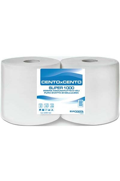CARTA ASCIUGAMANI A ROTOLO SUPER 1000 GOFFRATA VELI 2 STRAPPI 800