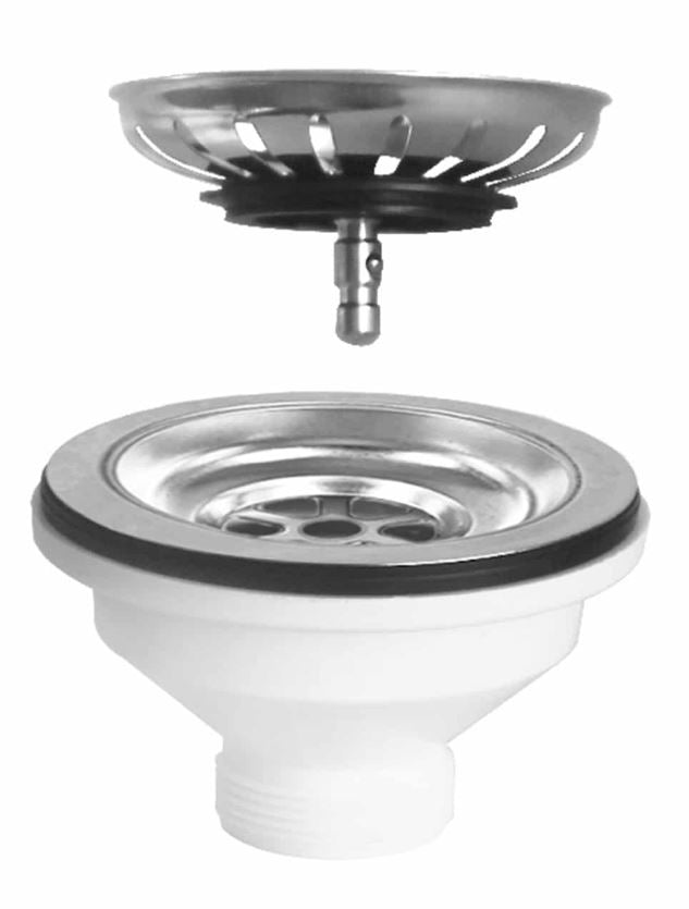 PILETTA LAVELLO 3"1/2 BIANCA CON FLANGIA E CESTELLO INOX VITE E POMELLO IN ACCIAIO