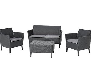 SET RATTAN SALEMO LOUNGE KETER PP GRAPHITE CF=PZ 4 + CUSCINI