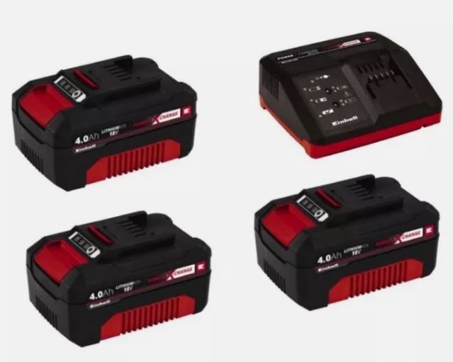 SET 3 BATTERIE 18V 4,0 AH E CARICABATTERIE COMPATTO UNIVERSALE PER DISPOSITIVI POWER X-CHANGE