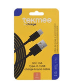 CAVO TPE ROTONDO TIPO C/USB TEKMEE 3M 1,5A