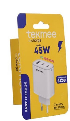 TEKMEE TOTAL 45W 3 PORTE RICARICA RAPIDA DA PARETE