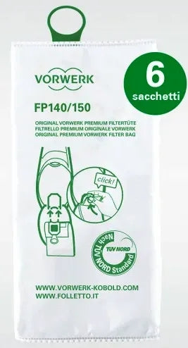 CONFEZIONE 6 SACCHETTI ORIGINALI PER FOLLETTO VK140/VK150