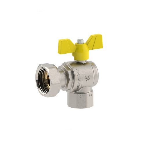 VALVOLA A SFERA PER GAS A SQUADRA FEMMINA-DADO GIREVOLE 1/2"F X 3/4"D DN 15