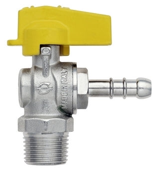 RUBINETTO A SFERA SQUADRA 1/2"M CON PORTAGOMMA PER GPL, CON LEVETTA ALLUMINIO GIALLA.