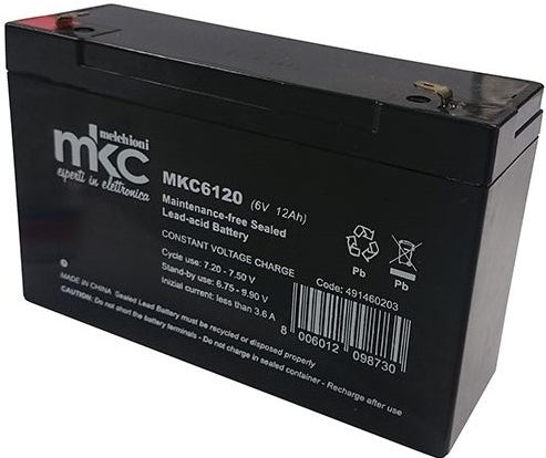 BATTERIA AL PIOMBO RICARICABILE 6V 12A CON ATTACCO FASTON 4,8 mm