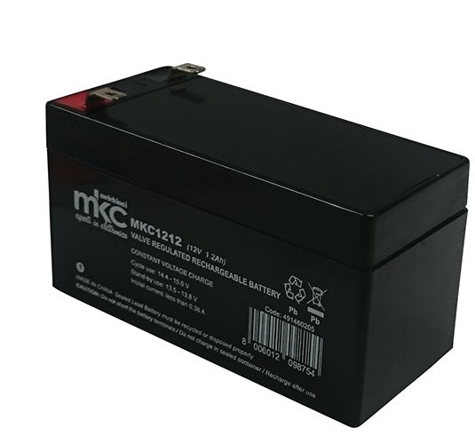 BATTERIA AL PIOMBO RICARICABILE 12V 1.2AH TERMINALE FASTON 4.8MM MKC