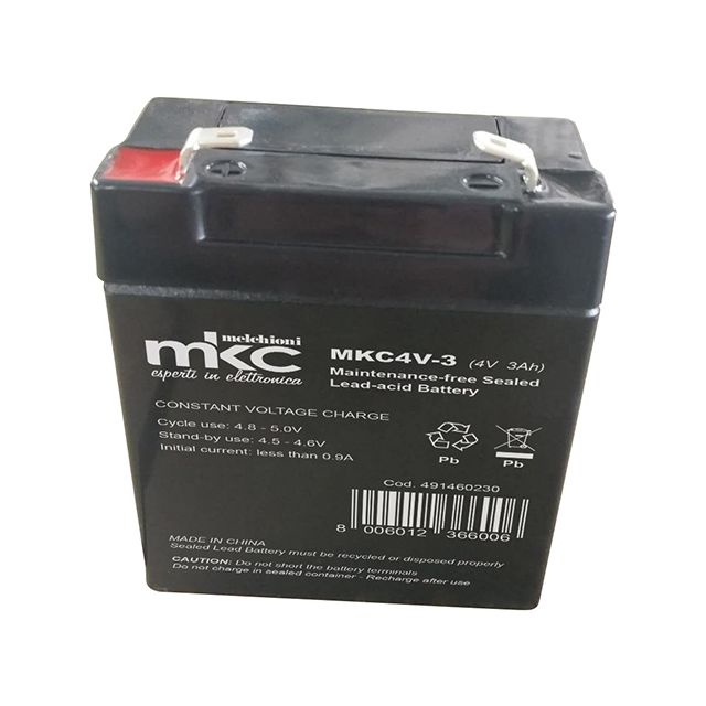 BATTERIA AL PIOMBO RICARICABILE 4V 3AH TERMINALE FASTON 4.8MM MKC MKC4V-3
