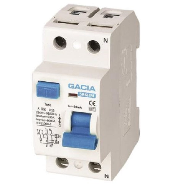 INTERRUTTORE DIFFERENZIALE PURO PR8NM 6KA 2P 40A 30MA TIPO AC 36MM 2 MODULI DIN