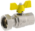 VALVOLA A SFERA PER GAS FEMMINA 3/4"×3/4" CON DADO GIREVOLE. MANIGLIA A FARFALLA GIALLA IN ALLUMINIO.