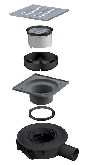 SCARICO PAVIMENTO ULTRA RIBASSATO CON MANICHETTA REGOLABILE 10X10CM SCARICO Ø50MM