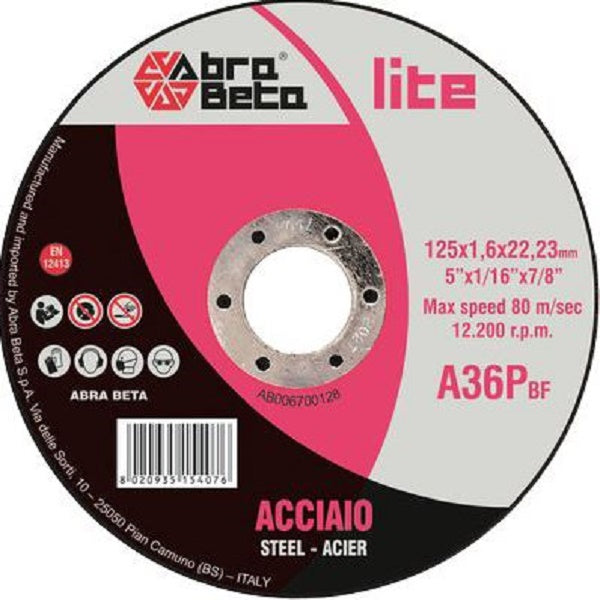 DISCO ABRASIVO TAGLIO FERRO ABRABETA MM 125X22,2 H.MM 1,6