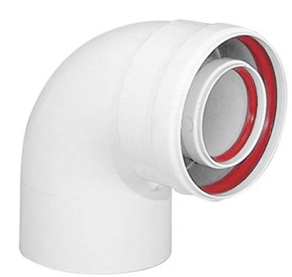 CURVA DI PARTENZA COASSIALE 90 PER SCALDABAGNO TIRAGGIO FORZATO D.60/100