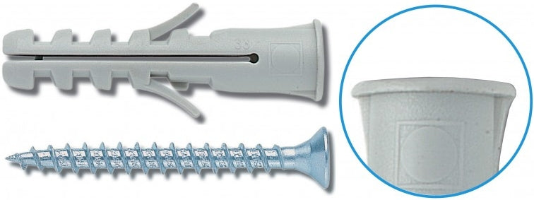 TASSELLI UNIVERSALI IN NYLON + VITE 6×30 mm CONFEZIONE 100 pz