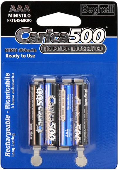 BLISTER 4 PILE RICARICABILI MINISTILO (AAA) 800 mAh BEGHELLI CARICA500