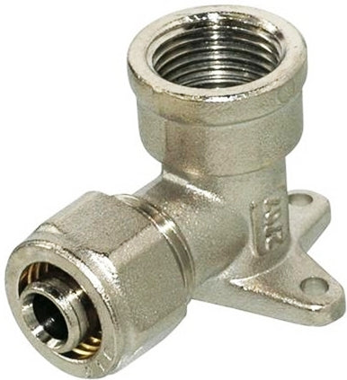GOMITO FILETTATO FEMMINA A STRINGERE CON FLANGIA Ø 20×1/2"