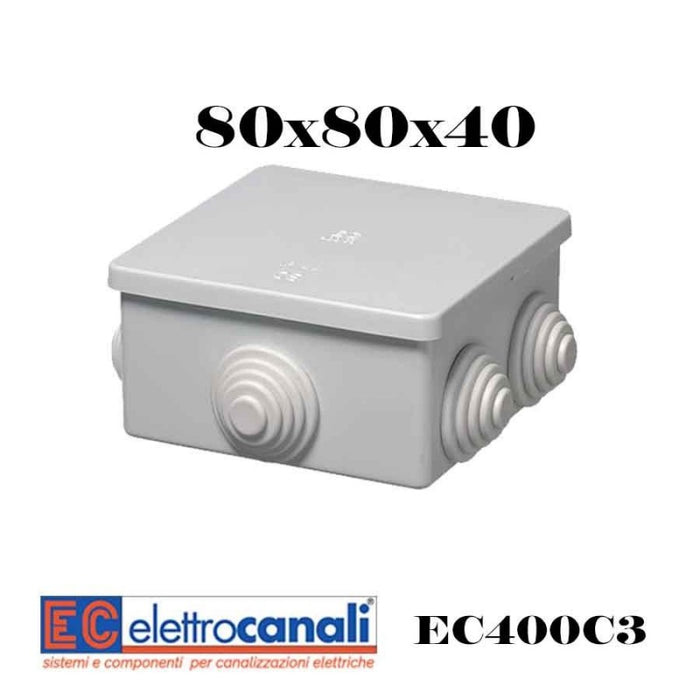 CASSETTA DI DERIVAZIONE QUADRATA 80X80  DA PARETE 6 PASSACAVI CON COPERCHIO IP44