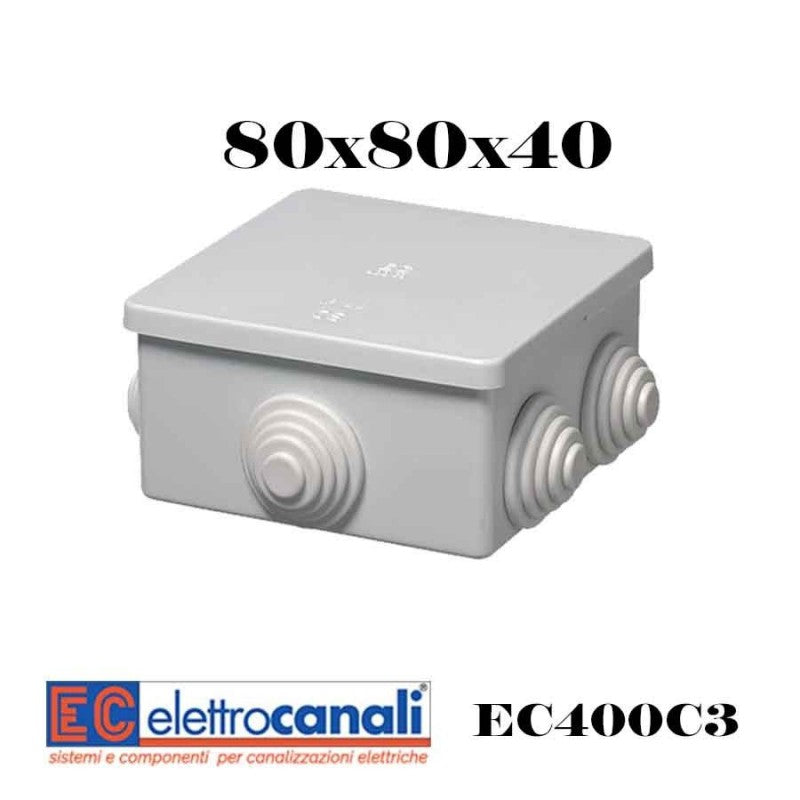 CASSETTA DI DERIVAZIONE QUADRATA 80X80  DA PARETE 6 PASSACAVI CON COPERCHIO IP44