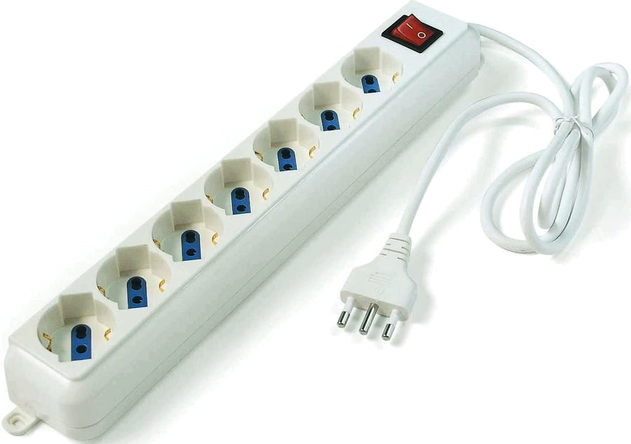 MULTIPRESA 7 POSTI SCHUKO/BIVALENTE BIANCA CON SPINA 10/16 A 2P+T