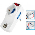 ADATTATORE CON SPINA GIREVOLE 16A 2P+T - 2 PRESE USB - 2 PRESE 10/16A + SCHUKO 2P+T 16A/BIVALENTE
