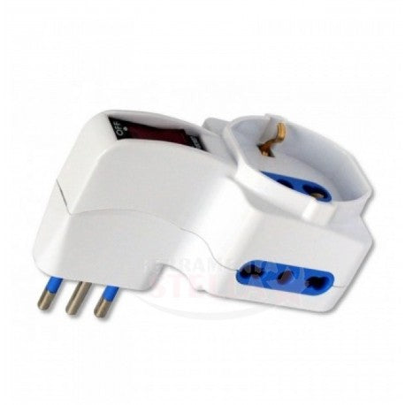 ADATTATORE CON SPINA 10A 2P+T - 2 PRESE 10/16A + SCHUKO 16A/BIVALENTE 2P+T