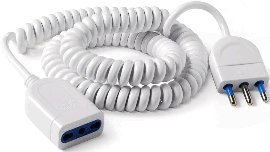 CAVO PROLUNGA SPIRALATO 3 METRI BIANCO CON SPINA 16A 2P+T E PRESA 10/16A 2P+T