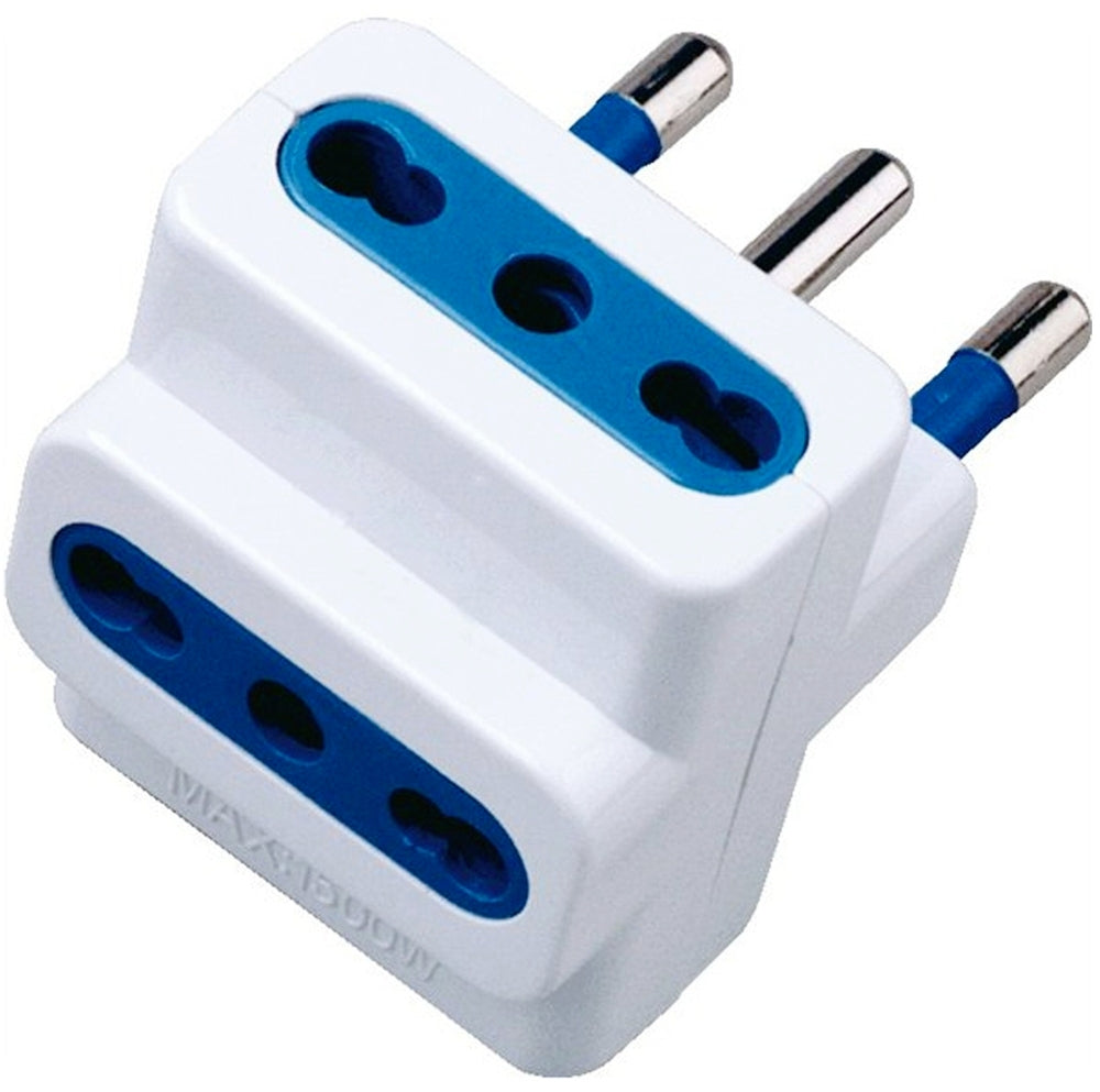 ADATTATORE TRIPLO BIANCO CON SPINA 16A 2P+T E 3 PRESE 10/16A 2P+T
