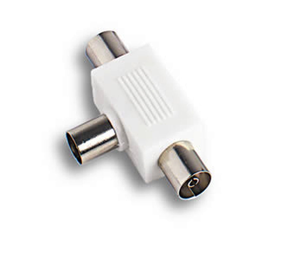 ADATTATORE A TRE VIE 1 SPINA - 2 PRESE - 75 OHM - Ø 9,5 mm