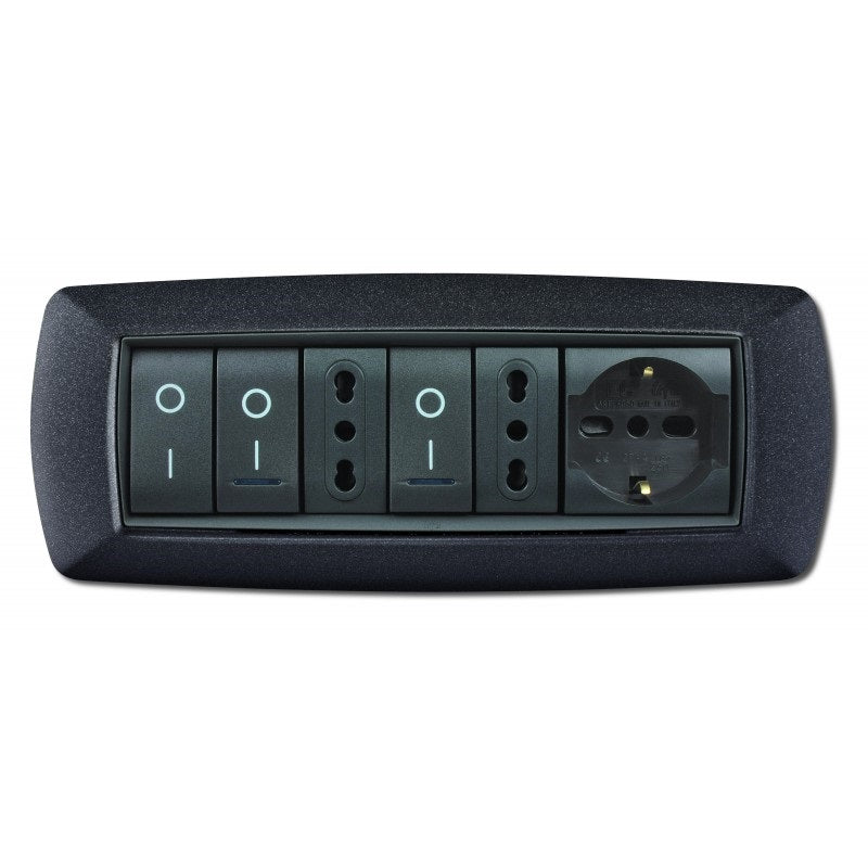 PLACCA MYLIFE 7 MODULI VULCANIZZATA GRIGIO NOTTE ( ELETTROCANALI COD. ECL2987V-GN )