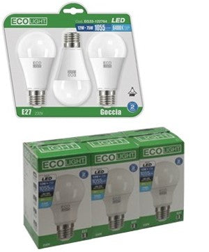 LAMPADINE ECOLIGHTLED E27 9 WATT 6500°K CONFEZIONE 3 PEZZI