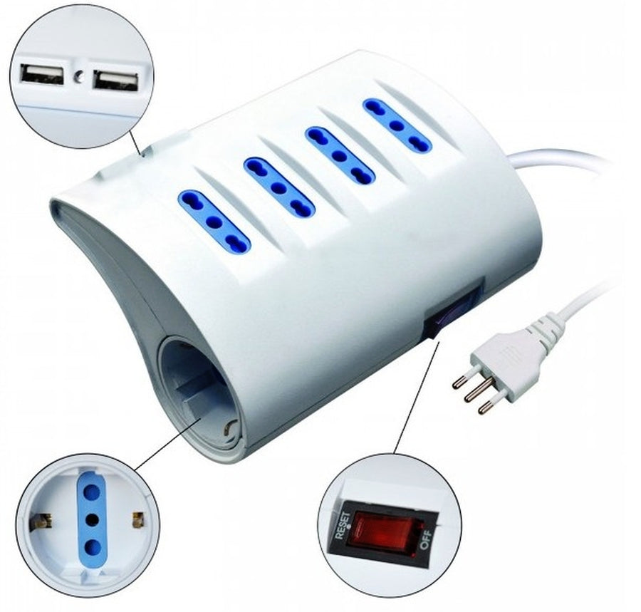 MULTIPRESA DA TAVOLO BIPASSO 6 POSTI 2 PRESE USB SPINA 10A