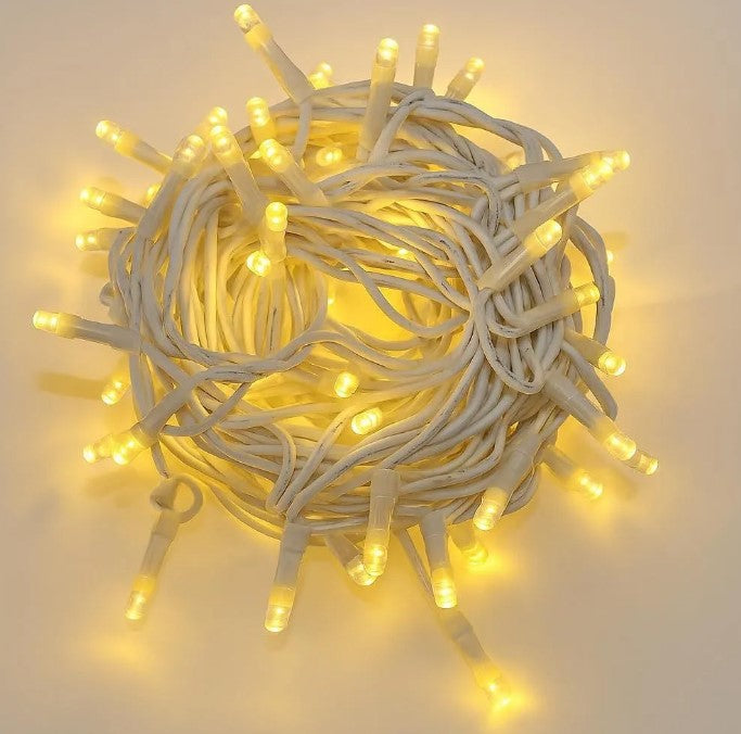 CATENA LUMINOSA 100 LED, 10MT, LUCE GIALLO, CAVO BIANCO, IP65, PROLUNGABILE, EFFETTO FLASH , GHIRLANDA NATALIZA