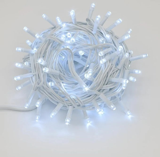 CATENA LUMINOSA 300 LED, 30MT, LUCE BIANCA, CAVO BIANCO, IP65, PROLUNGABILE, EFFETTO FLASH , GHIRLANDA NATALIZA