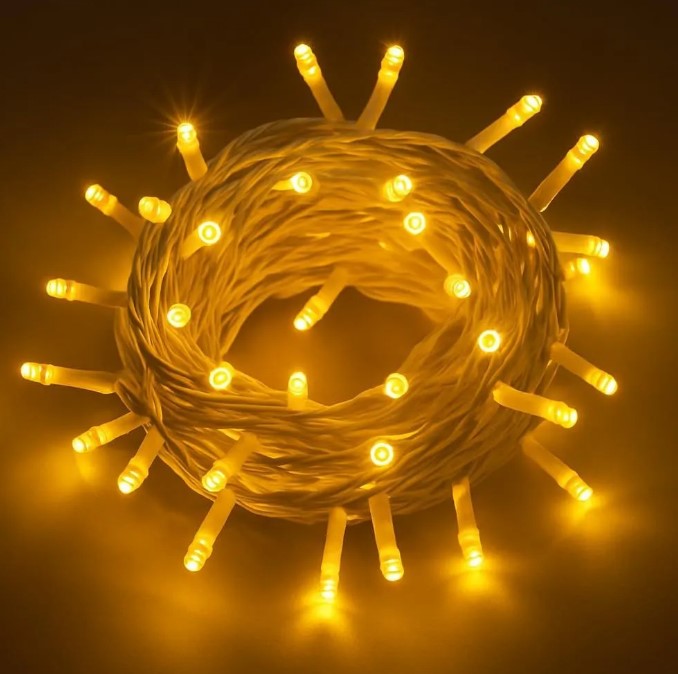 CATENA LUMINOSA 300 LED, 30MT, LUCE GIALLO, CAVO BIANCO, IP65, PROLUNGABILE, EFFETTO FLASH , GHIRLANDA NATALIZA