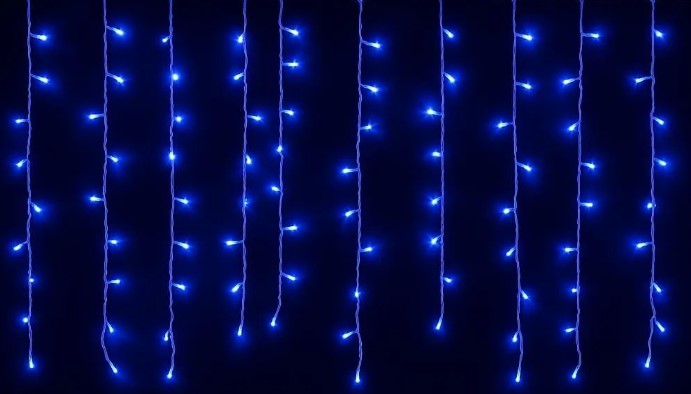 TENDA LUMINOSA 200 LED, 3MT, LUCE BLU, CAVO BIANCO, IP65, PROLUNGABILE, EFFETTO FLASH , CON FILI UNIFORMI DA 1 METRO