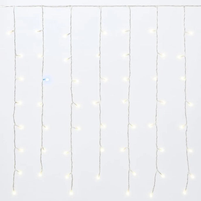 TENDA LUMINOSA 216 LED, 5M, LUCE BIANCA, CAVO BIANCO, IP65, PROLUNGABILE, EFFETTO FLASH , CON FILI A LUNGHEZZE ALTERNATE (DA 3 A 12 CM) PER UN EFFETTO DINAMICO