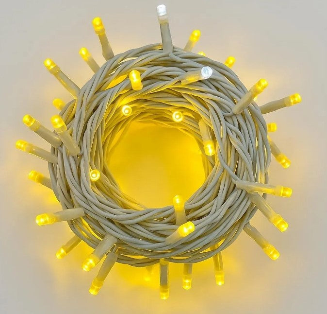 CATENA LUMINOSA 100 LED, 10MT, LUCE GIALLO, CAVO BIANCO, IP65, PROLUNGABILE, EFFETTO FLASH TOTALE, GHIRLANDA NATALIZA