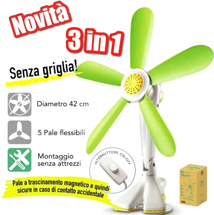 VENTILATORE DA TAVOLO SENZA GRIGLIA CON PALE FLESSIBILI