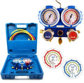 GRUPPO MANOMETRICO ANALOGICO 2 VIE-MANNOMETRI DIA. 68MM PER CLIMATIZZAZIONE A/C (R32,R410A,R407C, R134A) IN VALIGETTA CON KIT 3 TUBI 1/4" LUNG. 120 CM